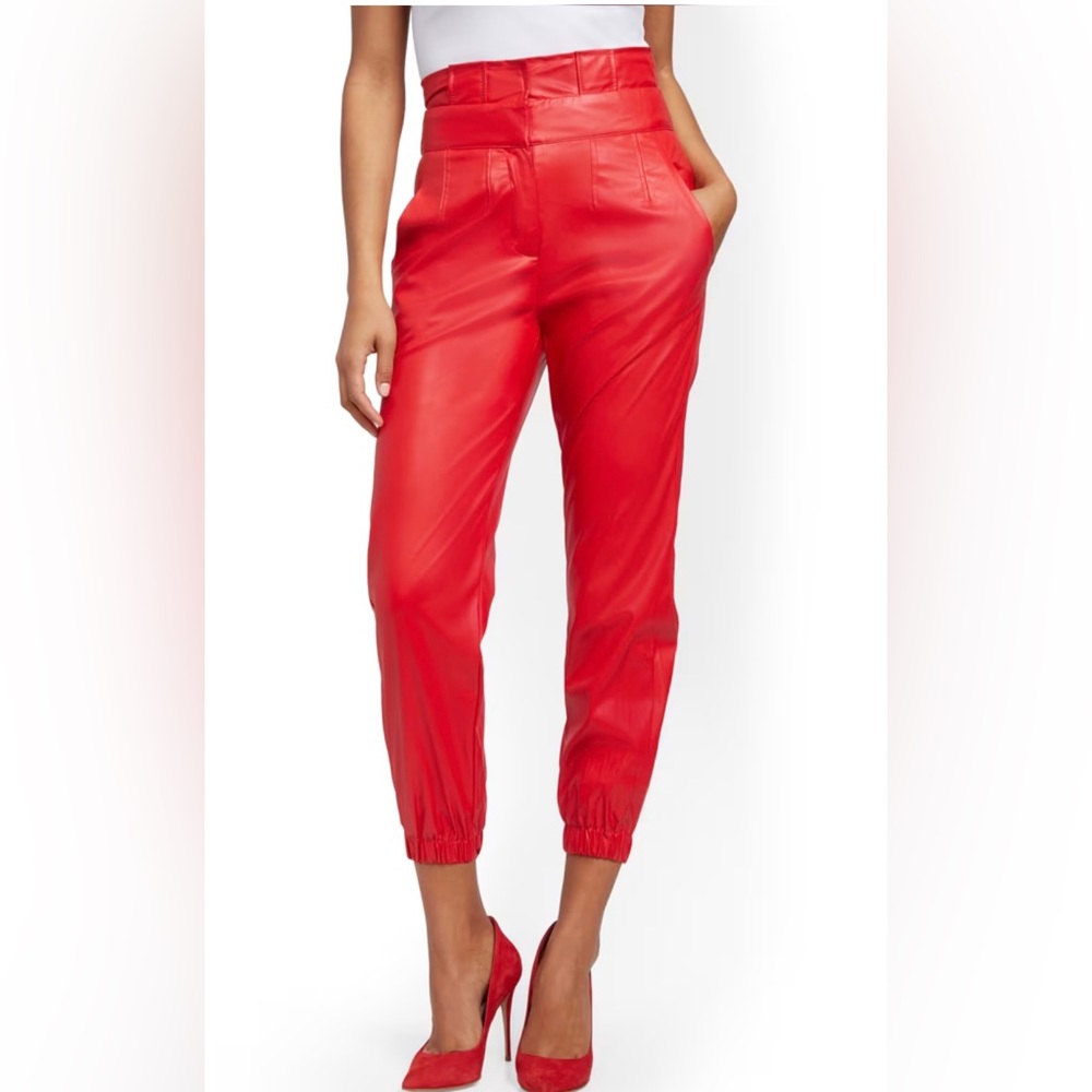 Faux Leather Paper Bag Waist Joggers